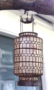 Antique 19th Century Handmade Chinese Wire & Newspaper Hanging Tall Lantern - Picture 1 of 18