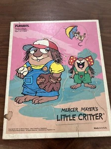 Vintage 1991 Mercer Mayer's Little Critter LET'S PLAY BALL 5 Pc Wooden Puzzle - Picture 1 of 9