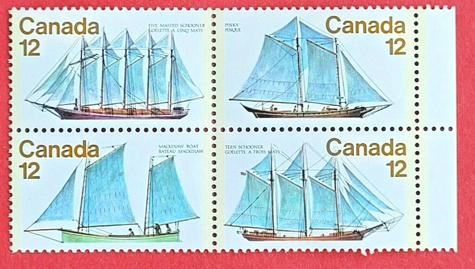 Canada Stamp #747a (744-747) "Sailing Vessels" Se-tenant BLK4 MNH 1977 - Image 1 of 1
