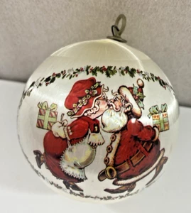 Santa & Mrs. Claus kissing silk ball Christmas Ornament ...double sided 3.5" - Picture 1 of 2