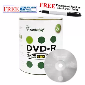 100 Smartbuy DVD-R 16X 4,7 GB logotipo superior disco multimedia en blanco + marcador permanente negro - Imagen 1 de 3