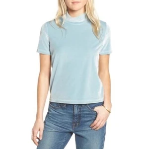 Madewell Light Teal Velvet Mockneck Top size S - Imagen 1 de 8