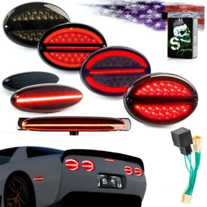97-04 C5 Corvette Tail Lights LED Halo, 3rd Brake Light, LED Side Markers SMOKED - Picture 1 of 12