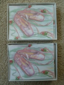 Vintage Greeting Cards Note Ballet Slippers and Roses Toe Shoes Kristin Elliot