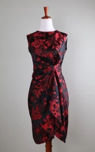 JASON WU $1495 Red Black Floral Jacquard Knotted Silk Lined Dress Size 6 - Picture 1 of 5