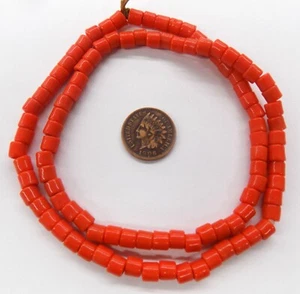 200 pc's CORAL African Trade Beads Vintage Bohemian Tile T135 - Picture 1 of 1