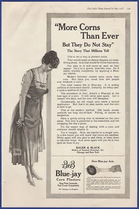 Vintage 1918 BAUER & BLACK BLUE-JAY Corn Plasters WWI Medical Ephemera Print Ad - Foto 1 di 1