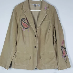 New Izod Sz 1X Corduroy Blazer Floral Embroidery Plus Size $72 Stretch Jacket - Picture 1 of 8