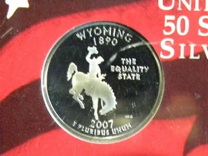 2007 S SILVER GEM PROOF WYOMING STATE QUARTER 90% SILVER FREE SHIP - Picture 1 of 1
