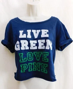 Victoria's Secret Live Green Love PINK Crop T-Shirt Top Organic Eco Earth Day M - Picture 1 of 4