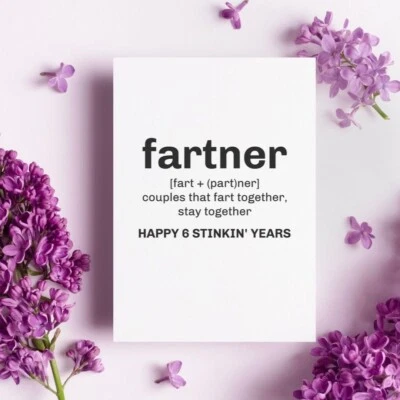 Divertida tarjeta de 6 aniversario, tarjeta para novio, novia, esposa, esposo. Foto 1 de 4