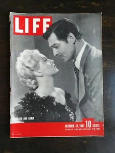 Life Magazin 13. Oktober 1941 Clark Gable & Lana Turner - ohne Frontetikett 824 - Bild 1 von 2