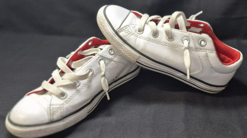 Sneakers basse Converse Chuck Taylor All Star bianche rosse in pelle bambino tg 4