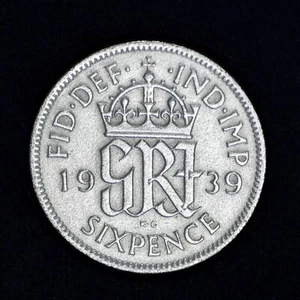GB GEORGE VI SILVER (.500) SIXPENCE - 1939 ++ SHARP GRADE!! ++[1939-6d] - Picture 1 of 2