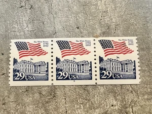 US Scott # 2609, Flag over White House, Strip of (3) 1992 29¢ Coil Stamps, MNH - Picture 1 of 2