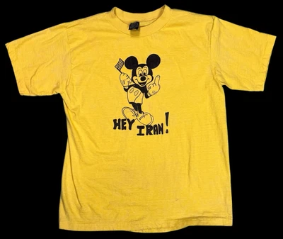 Vintage Original Años 70 "¡Hey Irán!" Camiseta gráfica política de Mickey Mouse (XL) Foto 1 de 4