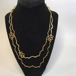 Gold tone swirled Snakelike Accents Long necklace 40” Could Easily Wear Doubled - Picture 1 of 7