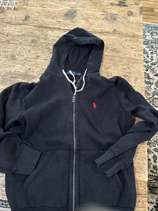 Boys Size Small Ralph Lauren Polo Zip Up Hoodie Black Heavy - Picture 1 of 6
