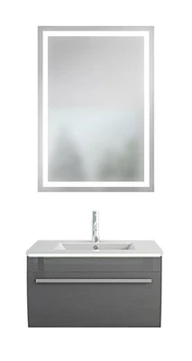 Badmöbel Set Gently 3 V1 Weiß MDF Waschtisch 70cm mit Leuchtspiegel LSP03 100x70 - Bild 1 von 4