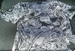 Liz Claiborne Short Sleeve Blouse Size L Black&White Pattern B14 - Picture 1 of 5