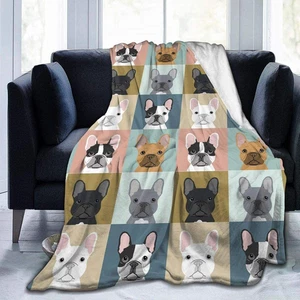 Con Stampa 3D, Motivo Bulldog Francese, in Pile, Morbidissima Flanella, 150 X 20 - Foto 1 di 12