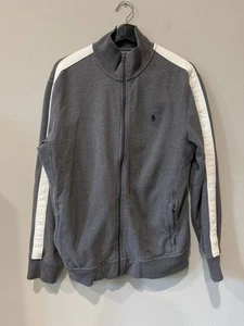 Polo Ralph Lauren Track Jacket Mens L Gray White Zip - Picture 1 of 14