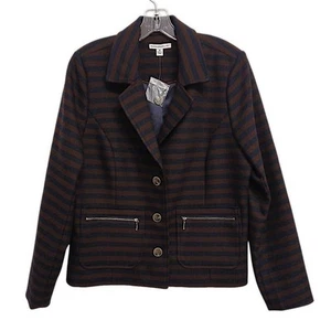 Isaac Mizrahi Burgundy Navy Striped Jacket Plus Sz 16 Boxy Business Boardroom - Picture 1 of 17