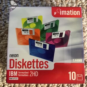 Imation Neon Diskettes NEW SEALED IBM Formatted 2 HD 1.44 MB 10 Pack - Photo 1/4