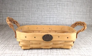 Peterboro Korb geflochtene Ledergriffe Rechteck mit Medaillon 9"x5"x2,5" - Bild 1 von 8