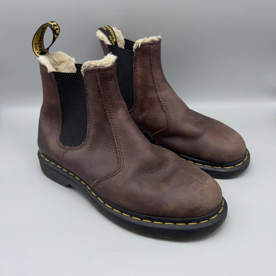 Dr Martens 2976 Botas Para Hombre Talla 8 Marrón Cuero Forrado Piel Chelsea Tobillo Invierno Foto 1 de 4