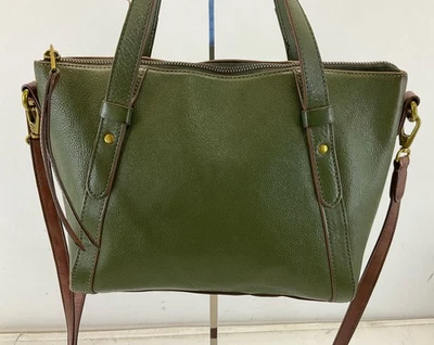 Fossil Olive Green Brown Pebbled Leather Satchel Handbag - Image 1 of 4