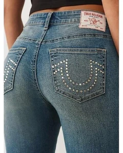 True Religion Jeans Women's 29 Jennie Curvy Mid Rise Super Skinny Crystal NWT - Picture 1 of 11