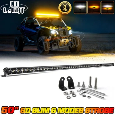 AUXBEAM 50" 6D Slim LED Light Bar Strobe Amber White for Can-Am Maverick X3 Max - Image 1 of 4