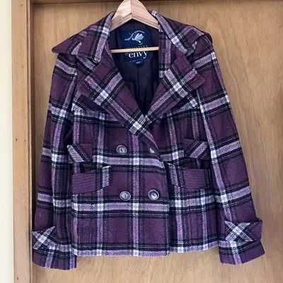 VERDE CON ENVIDIA CHAQUETÓN A CUADROS MORADO TALLA PEQUEÑO BOLSILLOS FORRADOS! Foto 1 de 4