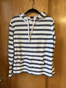 Merona Women’s Striped White Hoodie Sweatshirt With Blue Stripes Size XL - Picture 1 of 8
