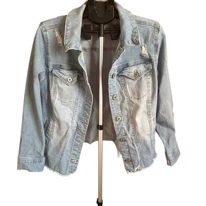 Style & Co Damen Jeansjacke Übergröße 14 W blau Distressed Jeansmantel - Bild 1 von 10