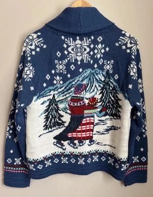 Cárdigan suéter Sundance para mujer con botones escena de invierno patinaje sobre hielo talla M Foto 1 de 4