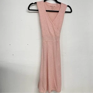 Toad & Co Orange Striped Sleeveless Wrap Style Mini Dress Womens XS Knee Length - Picture 1 of 8