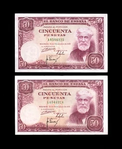 F.C. PAREJA CORRELATIVA 50 PESETAS 1951 , SERIE A , EBC- , DOBLEZ MUY MARCADO . - Picture 1 of 2