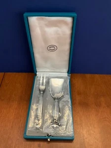Georg Jensen Sterling SilverAcorn Teaspoon & Lemon Fork Set In Orig. Box Unused - Picture 1 of 9