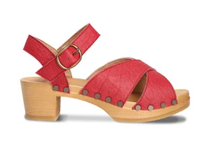 Vegan sandals with heel ankle strap buckle backless crepe-like wood sole organic - Picture 1 of 9