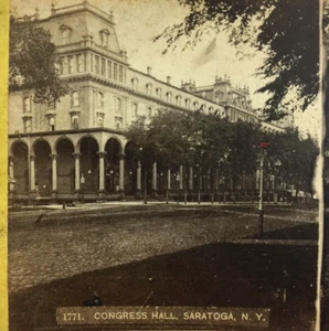 Antica foto stereovista sala congressi Saratoga New York - Foto 1 di 6