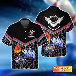 Bowling Strike Abstract Colorful hawaiian shirt, Bowling Hawaiian Shirt For Men, - Picture 1 of 3