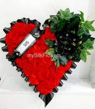 ARTIFICIAL SILK FUNERAL HEART WREATH TRIBUTE FLOWER MEMORIAL ROSE MUM NAN