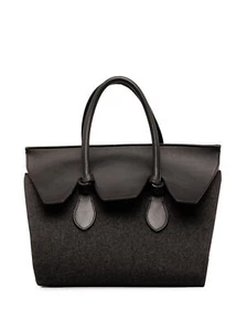 Authenticated Celine Felt and Leather Tie Knot Tote Gray Dark Wool Fabric Bag - Picture 1 of 15