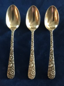 S Kirk & Son REPOUSSE Sterling Silver Teaspoons 5-7/8 Inch Set of 3 Spoons - Picture 1 of 7
