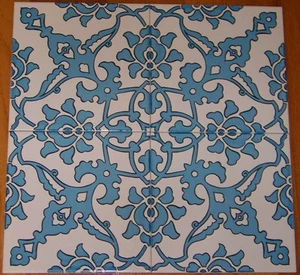 Light Blue 16"x16" Turkish Ottoman Iznik Floral Pattern Ceramic Tile Set - Picture 1 of 2