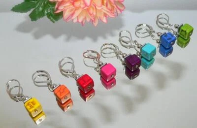 Ohrhänger Hämatit silber Howlith gelb orange rot pink lila türkis blau grün 488a - Bild 1 von 3