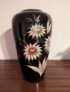 Vase, Bodenvase schwarz weiß gold, Blütenmotiv, 517-38 Vintage - Bild 1 von 3