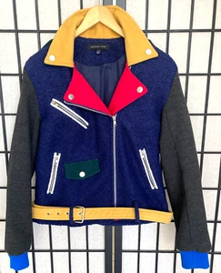 Giacca Moto Pop Vintage Colorblock Misto Lana Full Zip Donna Taglia M - Foto 1 di 9